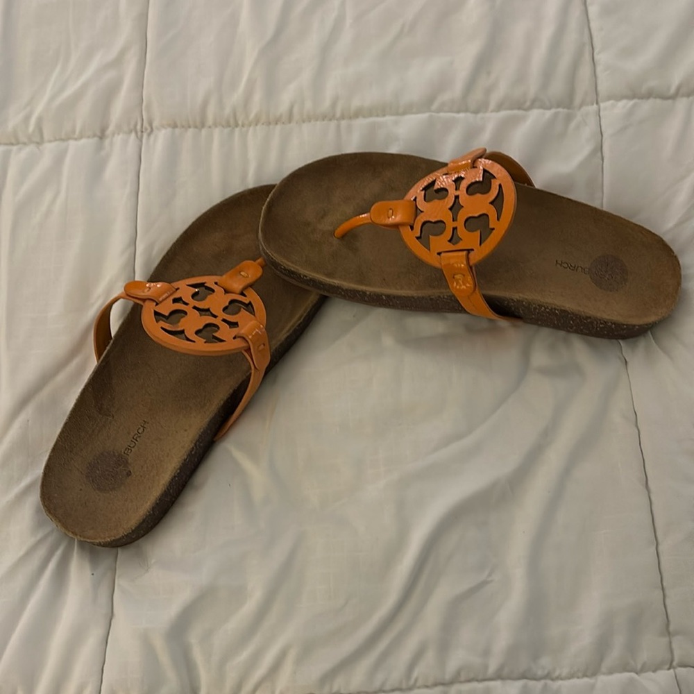 Tory Burch Miller cloud sandal orange patent size 9